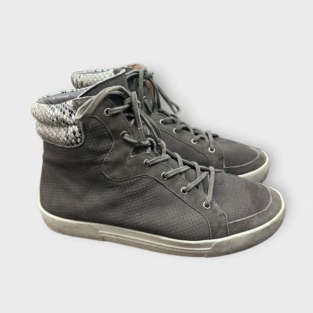 JOIE “Devon” Grey Leather Snakeskin High Top Sneakers - Picture 2 of 9